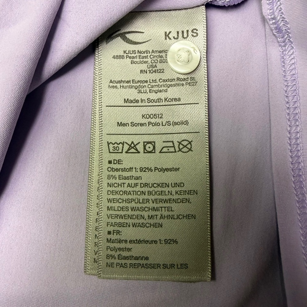 New KJUS Soren Polo Mens Size Medium 50 Lavender Long Sleeve Quick-Dry UPF 50+ - Picture 8 of 11